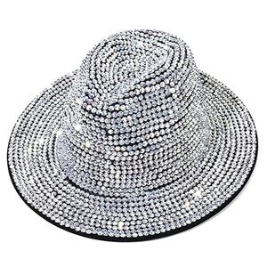 NEW Sparkling Silver Bling Rhinestone Studded Western Style Wide Brim Fedora